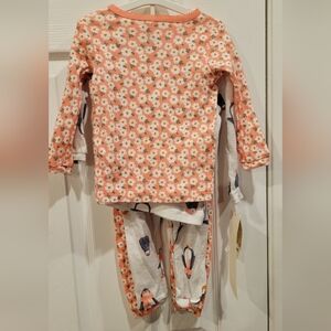 Carter's 4 piece Set Floral & Penguin pajama Sets With 1 Gray Onsie